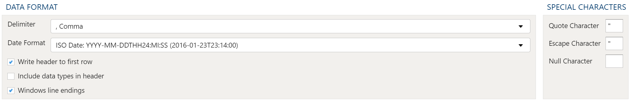 Export CSV Data Format